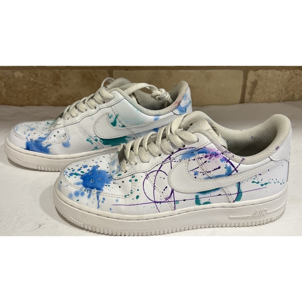 Nike Air‎ Force 1 Splatter Shoes Explosion Blue Green Purple DD8959-100 Size 7
